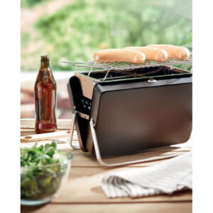 Barbecue portable en acier inoxydable de type valise avec grille à  couches et support au fond.-Noir-8719941054912-4