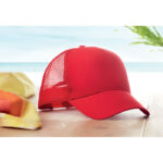 Casquette routier à  5 pans en polyester avec fermeture à  bouton-pression en plastique. Front et visière colorés en jersey de polyester avec renfort en mousse. Autres pans en filet de couleur. Taille 7 1/4.-Rouge-8719941048751-4