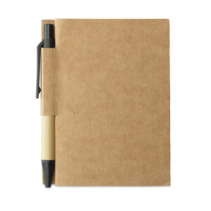 Bloc-notes 80 pages et mini-stylo en matière recyclée. Encre bleue.-Noir-8719941019188