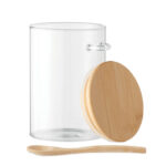 Bocal de conservation en verre borosilicate avec couvercle et cuillère en bambou. Contenance : 600 ml.-Transparent-8719941053281-3