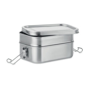 Lunch box en acier inoxydable 2 compartiments avec des fermetures latérales solides et sà»res. Contenance 1200 ml.-Argent mat-8719941052604-3