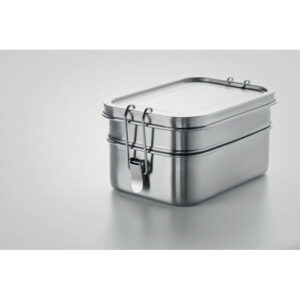Lunch box en acier inoxydable 2 compartiments avec des fermetures latérales solides et sà»res. Contenance 1200 ml.-Argent mat-8719941052604-6