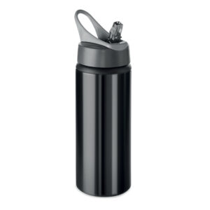 Bouteille simple paroi en aluminium avec embout pliable dans le couvercle et la poignée. Capacité 600 ml. Anti fuite.-Noir-8719941046573