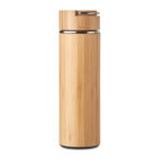 Gourde à  vide isolante à  double paroi en acier inoxydable/bambou avecinfuseur de thé supplémentaire à  l'intérieur. Contenance : 400 ml. Sansfuite.-Bois-8719941053502-1