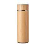 Gourde à  vide isolante à  double paroi en acier inoxydable/bambou avecinfuseur de thé supplémentaire à  l'intérieur. Contenance : 400 ml. Sansfuite.-Bois-8719941053502-2