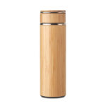 Gourde à  vide isolante à  double paroi en acier inoxydable/bambou avecinfuseur de thé supplémentaire à  l'intérieur. Contenance : 400 ml. Sansfuite.-Bois-8719941053502-3