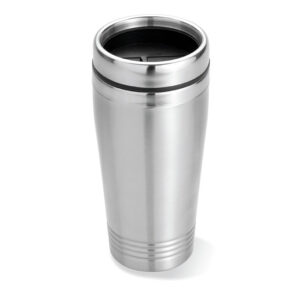 Tasse à  double paroi en acier inoxydable avec couvercle en PP noir. Contenance 400 ml.-Argent mat-8719941006034