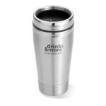 Tasse à  double paroi en acier inoxydable avec couvercle en PP noir. Contenance 400 ml.-Argent mat-8719941006034-5