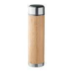 Bouteille à  vide isolante à  double paroi en acier inoxydable/bambou avec infuseur de thé à  l'intérieur.  Thermomètre tactile LED dans le couvercle. 1 pile CR 2450 incluse. Contenance : 480 ml. Sans fuite.-Bois-8719941054448-3