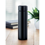 Bouteille à  vide isolant en acier inoxydable à  double paroi. Comprenant un thermomètre à  LED tactile sur le couvercle et un infuseur à  thé à  l'intérieur. 1 pile CR 2450. étanche. Capacité 450 ml. Anti fuite.-Noir-8719941045248-4