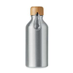 Bouteille en aluminium à  simple paroi avec bouchon en bambou et mousqueton. Capacité : 400 ml. Le mousqueton n'est pas fait pour l'escalade.-Argent mat-8719941056756-2