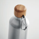 Bouteille en aluminium à  simple paroi avec bouchon en bambou et mousqueton. Capacité : 400 ml. Le mousqueton n'est pas fait pour l'escalade.-Argent mat-8719941056756-6