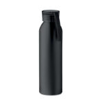 Bouteille en aluminium simple paroi avec bouchon en PS et dragonne en silicone. Capacité : 600 ml.  Anti fuite.-Noir-8719941056510