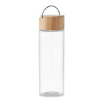 Bouteille  en verre avec couvercle en bambou avec poignée. Capacité : 500 ml. anti fuite-Transparent-8719941055728
