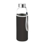 Bouteille en verre avec pochette en néoprène. Contenance :  500 ml. Ne convient pas aux boissons gazeuses. Anti fuite.-Noir-8719941000551