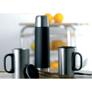 Bouteille double paroi en acier inoxydable  et 2 tasses de 220ml. Contenance 500 ml.-Noir-8719941005242-4