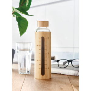 Bouteille en verre borosilicaté avec couvercle en bambou et détail de graduation. Capacité : 600 ml.-Bois-8719941055032-4