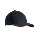 Casquette de baseball à  6 pans en coton épais brossé avec fermeture par boucle métal. Visière sandwich de couleur. Taille 7 1/4.-Rouge-8719941041448