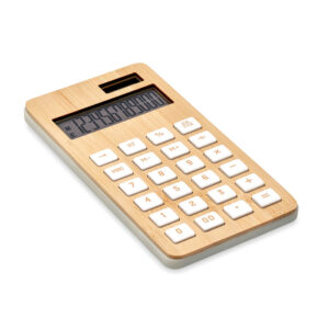 Calculatrice 12 chiffres à  double alimentation (pile et solaire) en ABS avec étui en bambou.  1 Pile bouton (LR1131)  incluse.-Bois-8719941052659-3