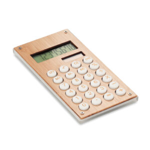 Calculatrice 8 chiffres à  double alimentation (pile et solaire) en ABS avec étui en bambou.  1 Pile bouton (LR1131) incluse.-Bois-8719941052642