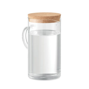 Carafe en verre borosilicate avec couvercle en liège.  Contenance: 1L.-Transparent-8719941053953-2