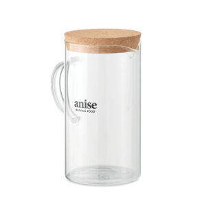 Carafe en verre borosilicate avec couvercle en liège.  Contenance: 1L.-Transparent-8719941053953-5
