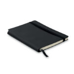 Carnet A5 avec couverture PU souple. 80 pages à  lignes et une poche sur la couverture arrière. Espace latéral pour stylo.-Noir-8719941030787