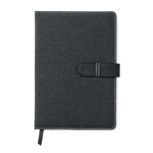 Carnet de notes A5 avec 80 pages lignées dans une couverture en toile de coton (aspect jeans) avec patte de fermeture