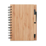 Carnet à  spirale couverture en bambou avec 70 pages en papier recyclé. Comprend un stylo à  bille en bambou assorti avec des embouts en ABS et un clip.-Bois-8719941001787