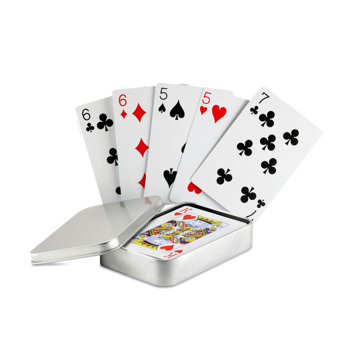 Cartes à  jouer classiques dans boîte étain argent. 54 cartes.-Argent mat-8719941019034