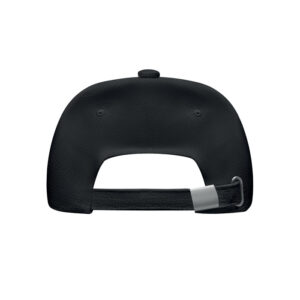 Casquette de baseball à  5 pans en coton organique brossé 250 gr/m² avec fermeture à  boucle arrière réglable en métal. 4 oeillets en métal avec placage de couleur assortie.-Noir-8719941055933-1