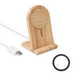 Chargeur sans fil magnétique en bambou avec support. Sortie : DC 9V/1.1A (10W). Compatible avec les iPhone® 12 et plus récents. Un anneau métallique magnétique supplémentaire est inclus pour les téléphones non magnétiques.-Bois-8719941055070