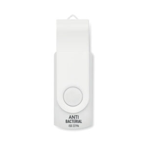 Clé USB antibactérienne de 16 GB avec couvercle métallique de protection. Tournez le couvercle et connectez-vous au port USB pourcommencer à  l'utiliser. ISO 22196.-Blanc-8719941051904-1
