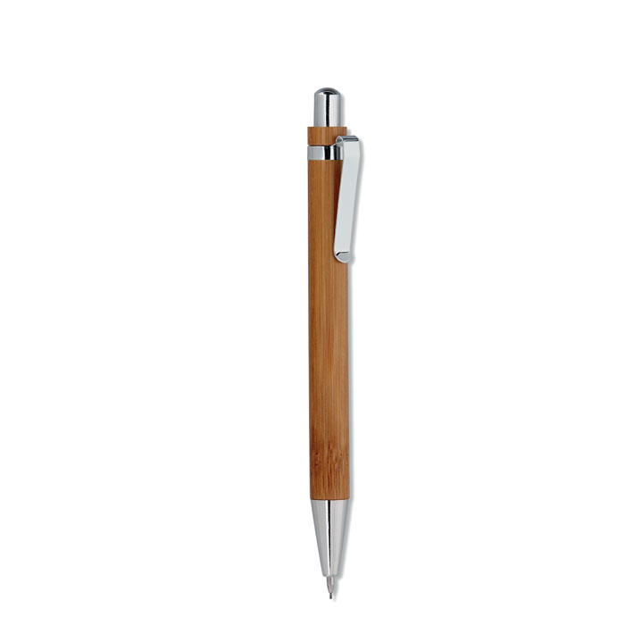 Coffret stylo en bambou dans une boîte en carton. Stylo bille à  encre bleue à  poussoir avec fonction tactile et portemine.-Bois-8719941006003-3