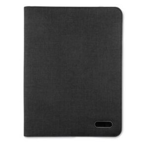 Conférencier A4 zippé en polyester bicolore. Comprend des compartiments intérieurs et un passant pour stylo. Bloc-notes ligné de 20 pages inclus.-Noir-8719941037243-1