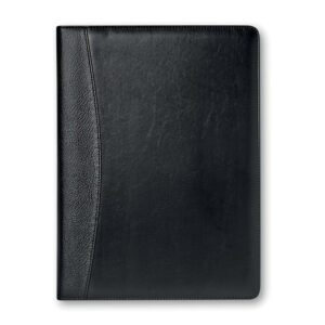Conférencier A4 en PU avec calculatrice solaire. Stylo bille bleu et bloc notes 20 pages inclus.-Noir-8719941017641-3