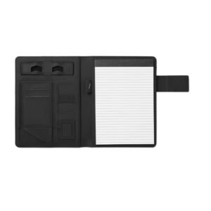 Conférencier A5 en lin PU avec fermeture magnétique incluant un powerbank de 4000 mAh. Connecteur intégré micro USB  à  type C. Comprend 20feuilles de mémo et plusieurs compartiments internes.-Noir-8719941004368