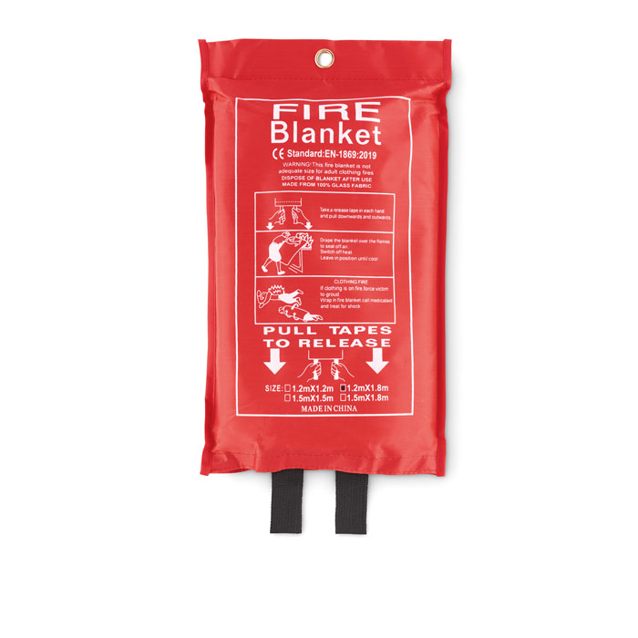 Couverture anti-feu en fibre de verre présentée dans une pochette en PVC. Taille de la couverture : 120x180 cm.-Rouge-8719941055339