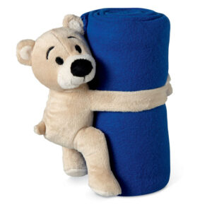 Couverture polaire pour enfants avec nounours tenant la couverture avec des mains en velcro.-Bleu-8719941020771