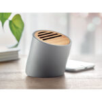 Enceinte sans fil 5.0 en ciment calcaire et bambou avec batterie Li-on 450mAh rechargeable. Sortie: 3W