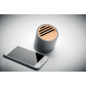 Enceinte sans fil 5.0 en ciment calcaire et bambou avec batterie Li-on 450mAh rechargeable. Sortie: 3W