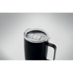 Mug en acier inoxydable à  double paroi avec base en liège et couvercle coulissant. Capacité : 300 ml.-Noir-8719941057395-6