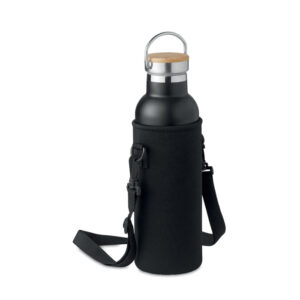 Gourde en acier inoxydable isolée avec bouchon à  vis antifuite et bouchon-paille intégré interchangeable supplémentaire. Fournie avec un sac de transport en néoprène. Capacité : 700 ml.-Noir-8719941055018-3