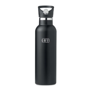 Gourde en acier inoxydable isolée avec bouchon à  vis antifuite et bouchon-paille intégré interchangeable supplémentaire. Fournie avec un sac de transport en néoprène. Capacité : 700 ml.-Noir-8719941055018-5