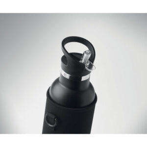 Gourde en acier inoxydable isolée avec bouchon à  vis antifuite et bouchon-paille intégré interchangeable supplémentaire. Fournie avec un sac de transport en néoprène. Capacité : 700 ml.-Noir-8719941055018-6