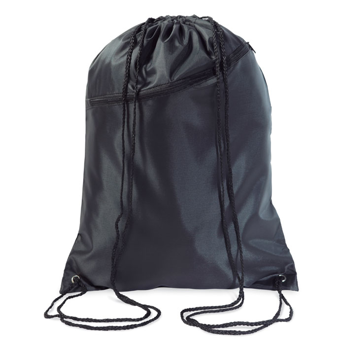 Grand sac à  cordon en polyester 190T avec poche avant.-Noir-8719941025424