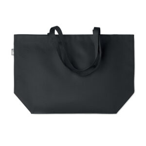 Grand sac shopping ou sac de plage à  anses longues en RPET  600D avec soufflet sur le fond.-Noir-8719941050709-3