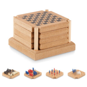 Set de 4 sous-verres en liège et MDF comprenant set de 4 jeux : Tic-Tac-Toe