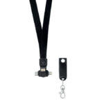 Lanyard en polyester avec câble de chargement avec USB-A vers Micro-B (broche 2 en 1) et type C. Comprend un étui de protection avec clé ou Porte-badge.-Noir-8719941047594-3
