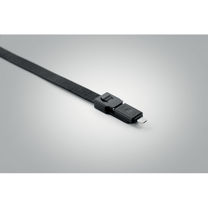 Lanyard en polyester avec câble de chargement avec USB-A vers Micro-B (broche 2 en 1) et type C. Comprend un étui de protection avec clé ou Porte-badge.-Noir-8719941047594-6
